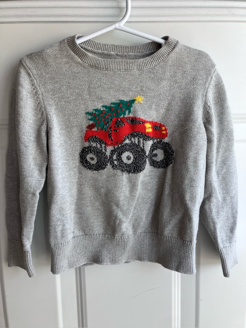 Oshkosh grey Christmas tree monster truck knit sweater 3T